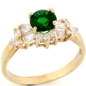  10k Gold Round Synthetic Emerald May Birthstone CZ Ring Jewelry