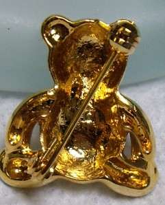 Vintage Goldtone Rhinestone TEDDY BEAR Pin Brooch  