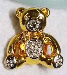 Vintage Goldtone Rhinestone TEDDY BEAR Pin Brooch  
