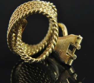 Italian Estate Vintage 18K Yellow Gold Woven Ribbon Rope Clip On 