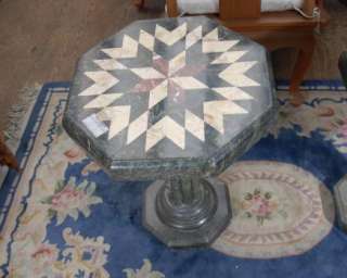 Pair Italian Tuscan Marble Inlay Side Tables  