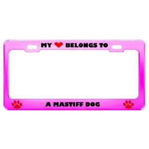  A Mastiff Dog Pet Pink Metal License Plate Frame Tag 