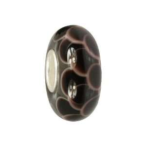 IMPPAC dark brown Murano Style Glass Bead, Brick, 925 Sterling Silver 