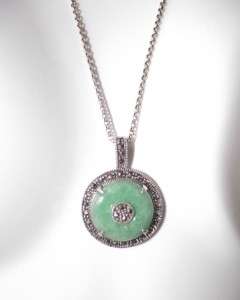   Necklace Jade and Marcasite Round Luck Pendant New 12.8 g  