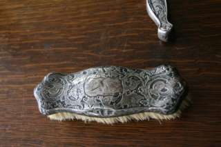 Antique Sterling Silver Art Nouveau Hand Mirror and Two Brush Set 