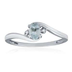    MARCH Birthstone Ring 10K White Gold Aquamarine Ring Jewelry