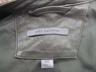 John Varvatos Olive Green Leather Long Sleeve Zip Up Jacket 50  