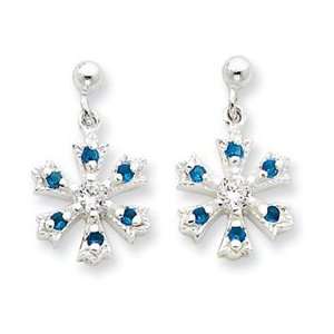  Sterling Silver CZ & Blue Stone Earrings Jewelry