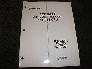 Sullair 175 185 C air compressor parts operators manual  