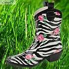   zebra Rose Women Ankle Rubber Cowboy CB 21 Low Mid Calf Rain Boot Shoe