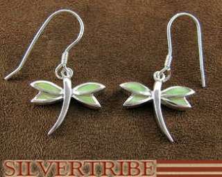 Sterling Silver & Jade Dragonfly Hook Dangle Earrings  