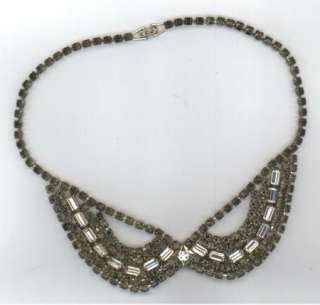 Vintage Signed Rhinestones Bib Necklace Art Deco Beauty  