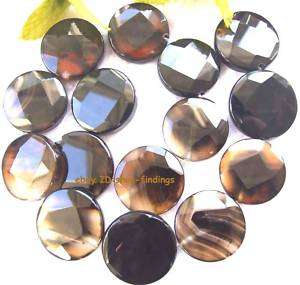 faceted black&coffee Agate 25mm flat round Beads 15  