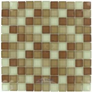 Optimal tile   1 x 1 glossy thick glass mosaic in sand blend