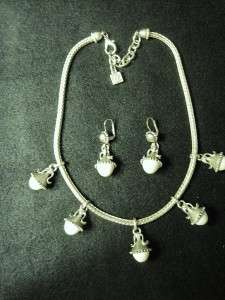KARL LAGERFELD VINTAGE WHITE CAB NECKLACE & EARRINGS  
