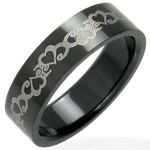  Linked Heart Design Black Stainless Steel Ring 10 Jewelry
