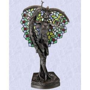 com french stn Glass table lamp statue light peacock Maiden sculpture 