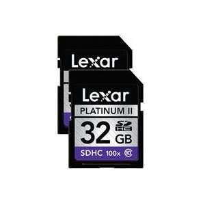  Lexar Platinum II SD/SDHC (100x) 2 Pack 32 GB Memory Cards 