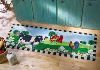 Cow, Rooster & Barn Scene Kitchen Floor Runner Rug  