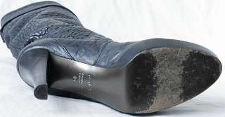 FENDI B Buckle Black Leather Knee High Heel Boot 10 40  