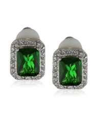 CZ by Kenneth Jay Lane Elegant CZ Rhodium Plated Emerald Color Pave 