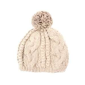  Cable Knit Pom Pom Beanie Hat   IVORY 