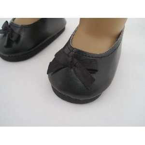 Black Matt Slip Ons with Bow for 18 Inch Dolls Including the American 