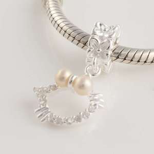 Silver Flower Ring Shape Dangle with Clear Cz Pearl Circle for Pandora 