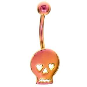  Pink Cute Skull w/ Heart Eyes Anodized Titanium Belly 