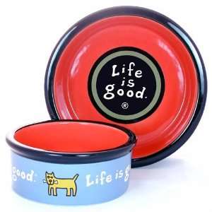 Life is Good ceramic dog bowl in blue sky 6  Kitchen 