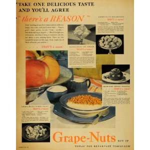  1929 Ad Grape Nuts Breakfast Cereal Cooking Recipes 
