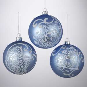  Pack of 48 Blue Cameo Lace Design Glass Ball Christmas 