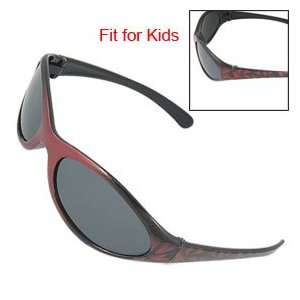 Red Black Plastic Frame Oval Lens Sunglasses for Kids 