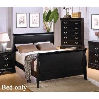 Twin Size Sleigh Bed Louis Philippe Style in Black Finish