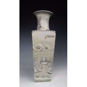  one Famille Rose Square Porcelain Vase, Chinese Antique 