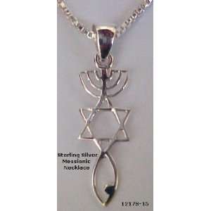  Menorah, Star & Fish Silver Necklace