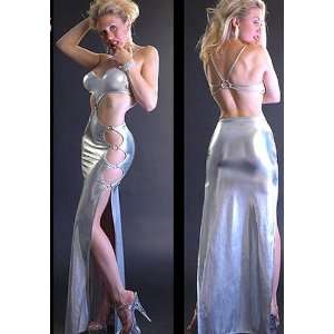Very Sexy Curvaceous Long silk satin evening gown in shimmering silver 