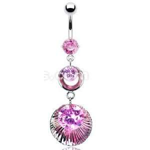  Prong Set Pink Gem Navel with Double Solitare and Double 
