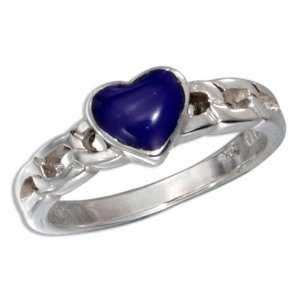  Sterling Silver Curb Link Lapis Heart Ring (size 05 