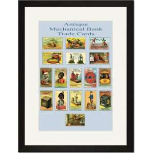   Framed/Matted Print 17x23, Mechanical Bank Trade Cards