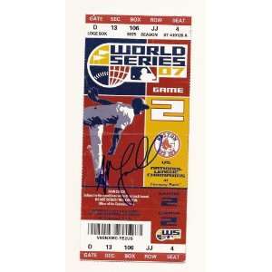  2007 world series game 2 ticket signed by mvp mike lowell 
