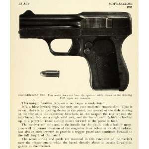  1948 Print 1908 .32 ACP Schwarzlose Pistol Austrian Weapon Handgun 