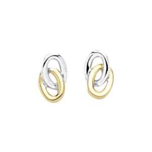  18K White & Yellow Gold Double Link Stud Earrings Jewelry