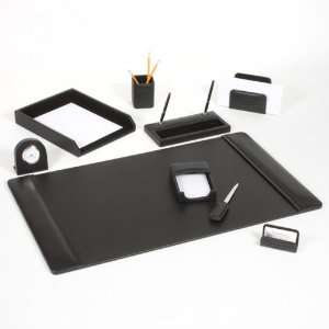    Black Leather 9 Piece Desk Set with Silver Accents