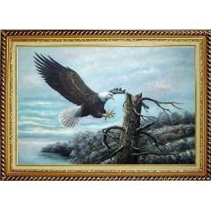  Lakeside American Bald Eagle Oil Painting, with Linen 