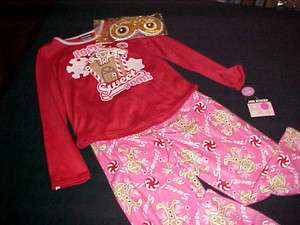   Boxer Gingerbread Peppermint Girls Sweet Pajama Set 3 pc XS 4/5 NWT