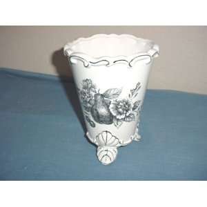  Porcelain Footed Vase with Flowers & Fruit Design 