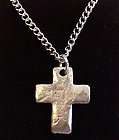 Hammered Cross Necklace   Pewter Pendant on 16 link Chain   Childs