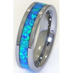 6mm Precious Opal Tungsten Carbide Ring with Blue and Slight Green 