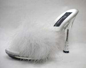 75 White Satin Marabou Fur Mules Drag Queen Heels Shoes Pleaser 12 